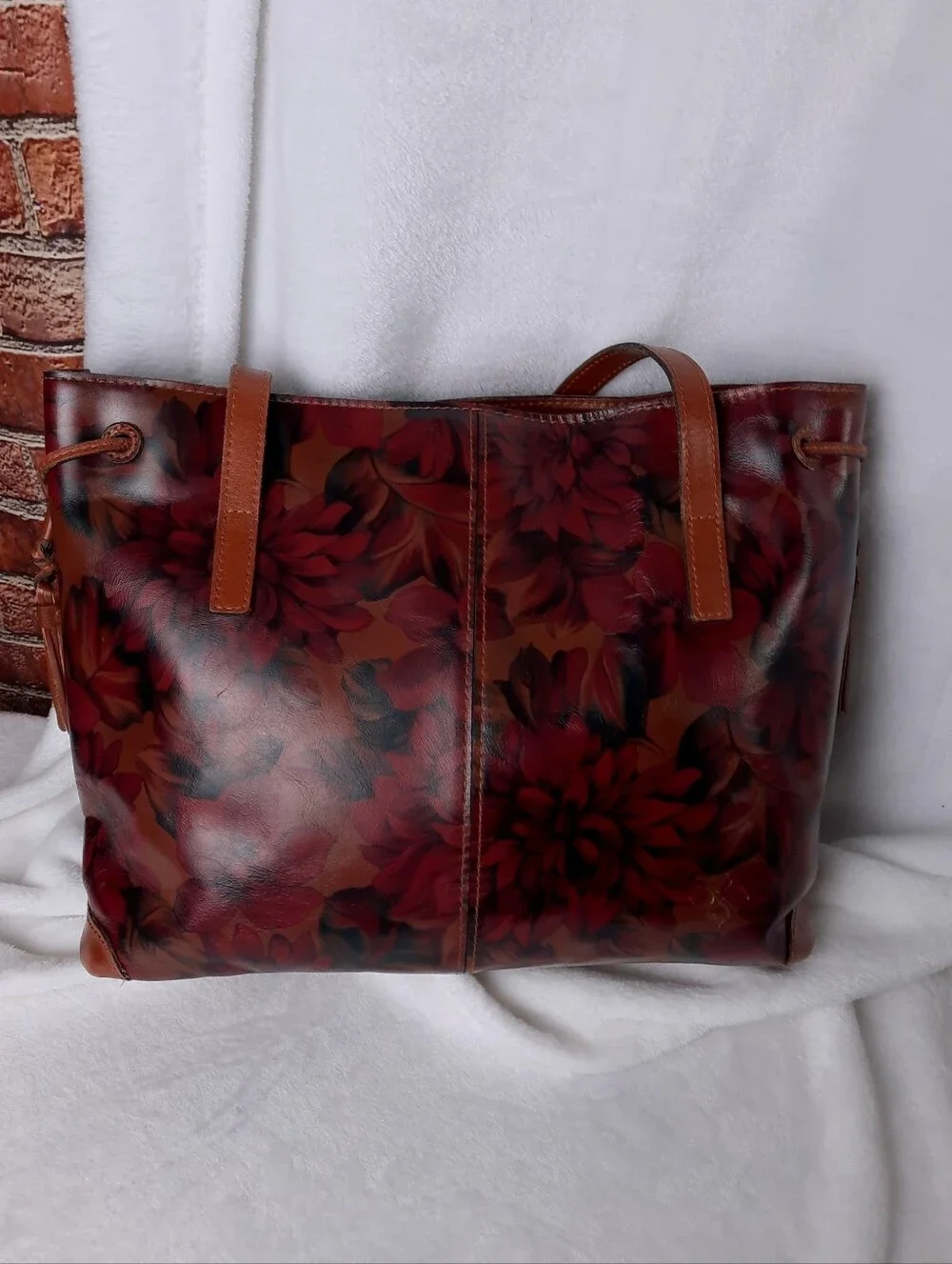 Patricia Nash Peruvian Painting Whitney Leather Tote Drawstring Bag